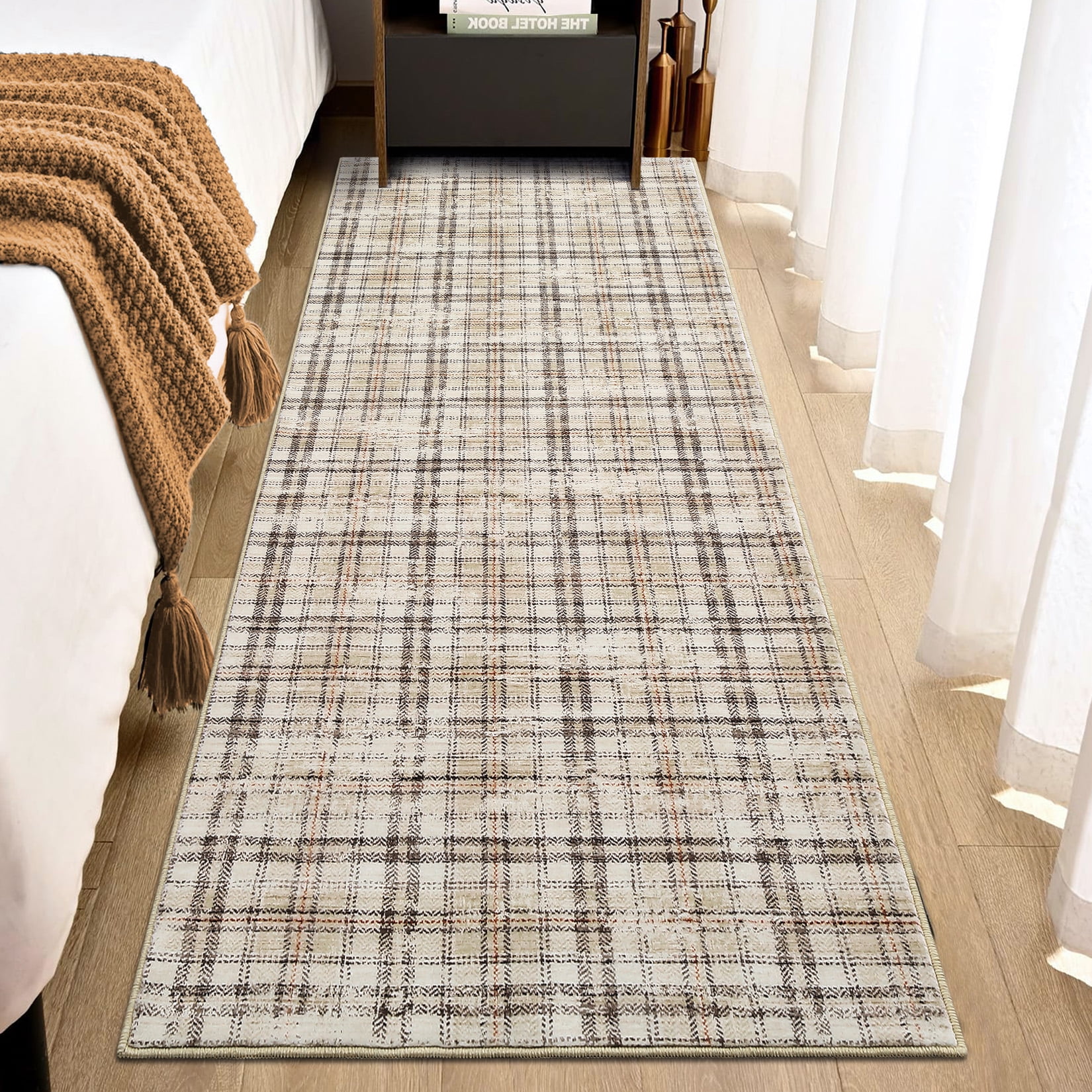 WhizMax 2'x6' Plaid Runner Rug Washable Rug for Entryway Hallway