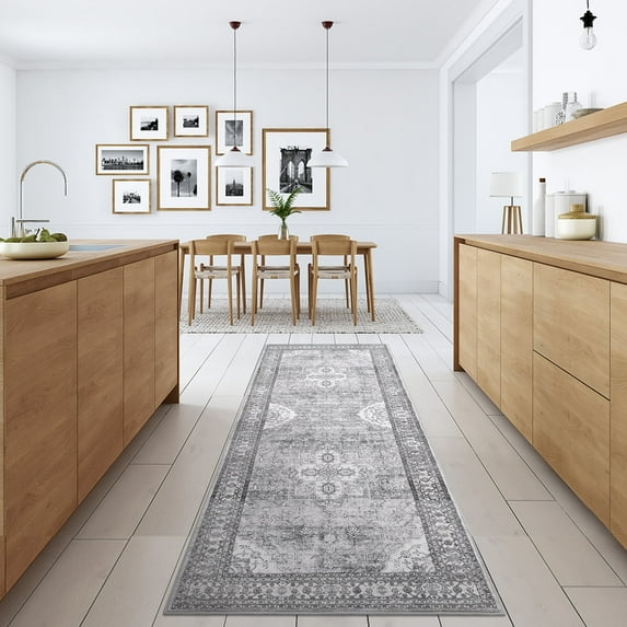 Garvee 2'x6' Vintage Persian Runner Rug Washable Boho Runner Rug Hallway Kitchen Bedsides Non-Slip Runners Rug for Laundry Room, Gray