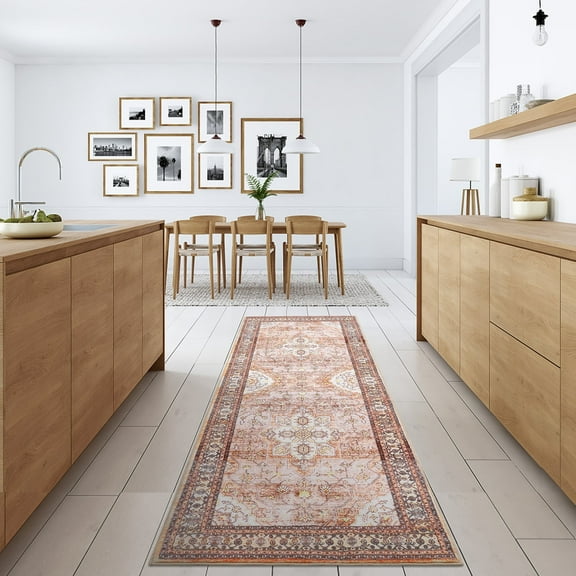 Garvee 2'x6' Vintage Persian Runner Rug Washable Boho Runner Rug Hallway Kitchen Bedsides Non-Slip Runners Rug for Laundry Room, Orange