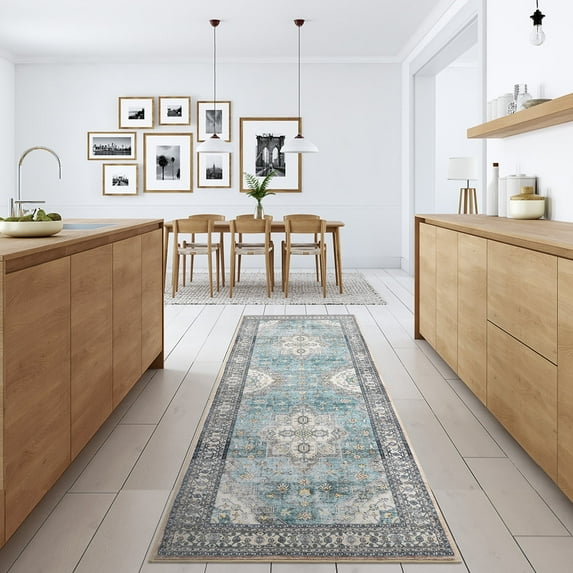Garvee 2'x6' Vintage Persian Runner Rug Washable Boho Runner Rug Hallway Kitchen Bedsides Non-Slip Runners Rug for Laundry Room, Teal