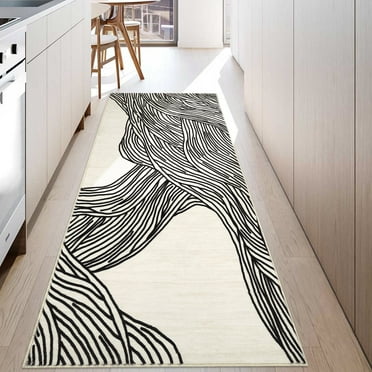 Garvee 2'x6' Washable Runner Rug Modern Abstract Lines Print Rug Long Rug Runner Indoor Hallway Kitchen Runners for Laundry Room, Black White