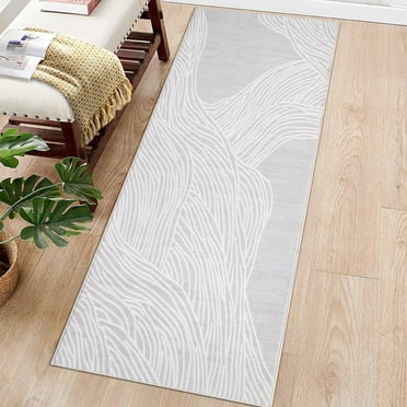Garvee 2'x6' Washable Runner Rug Modern Abstract Lines Print Rug Long Rug Runner Indoor Hallway Kitchen Runners for Laundry Room, Gray