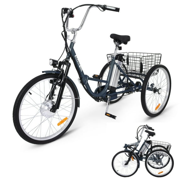 Garvee 26" Electric Tricycle for Adults,7 Speeds Folding Electric Trike w/36V 10Ah Removable Battery & Large Capacity Basket,330 Loading Capacity,250W Motor,Dark Gray