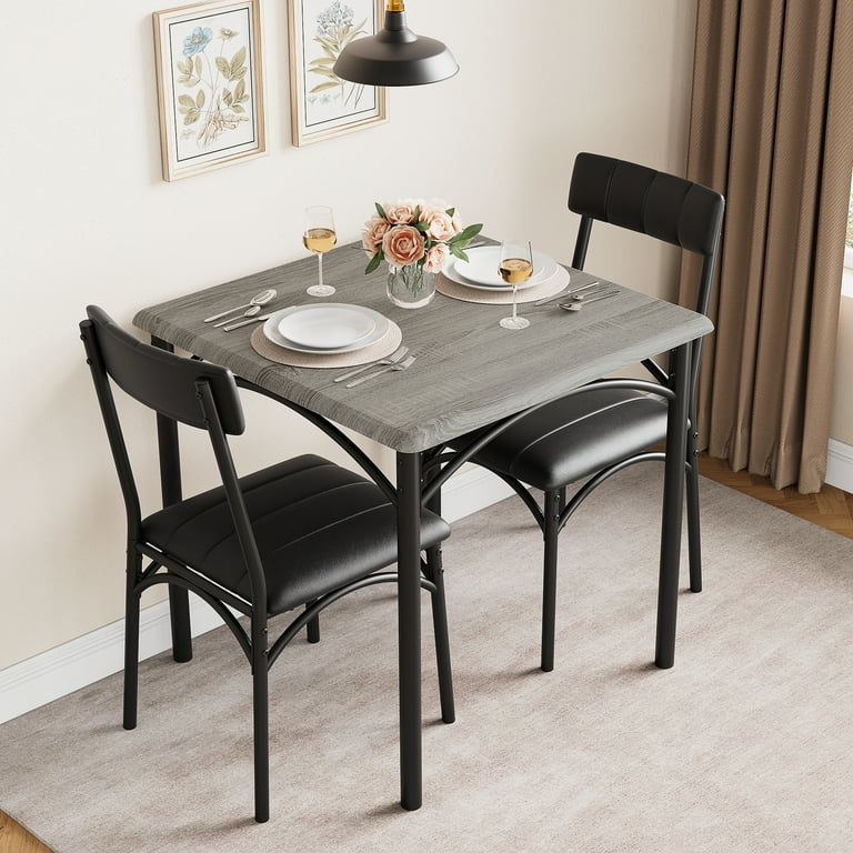Whizmax 3 Piece Dining Table Sets with 2 Upholstered Chairs for Home Kitchen Small Space Gray