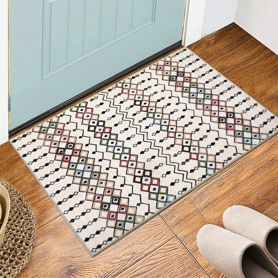 Garvee 3' x 5' Moroccan Trellis Area Rug Geometric Boho Rug Indoor Washable Rug Non-Slip Low Pile Throw Carpet Soft Foldable Thin Rug for Kitchen, Beige