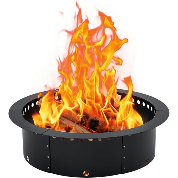 Garvee 36" Fire Pit Ring with Hollow Pattern, Heavy Duty Steel Round Fire Ring Liner for Patio & Backyard Use