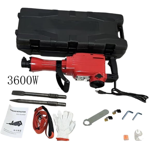 WhizMax 3600W Demolition Jack Hammer Electric Concrete Breaker 1800 BPM W/ 2 Chisels Set