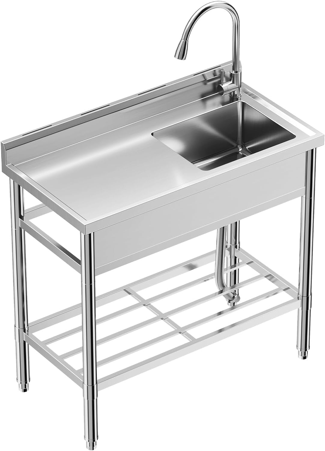 WhizMax 39 Inch Free Standing Commercial Kitchen Sink, Stainless Steel ...