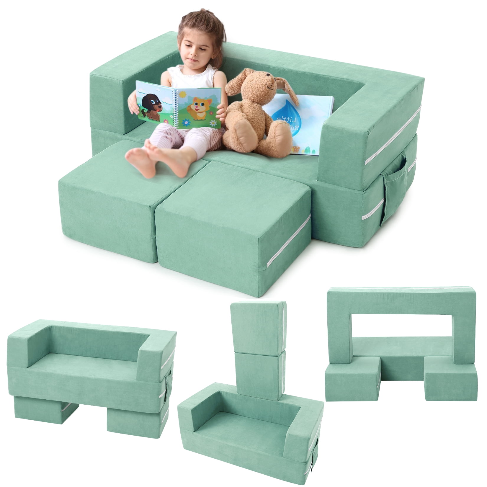 Garvee 3pcs Kids Play Couch, Modular Kids Sofa For Playroom Bedroom ...
