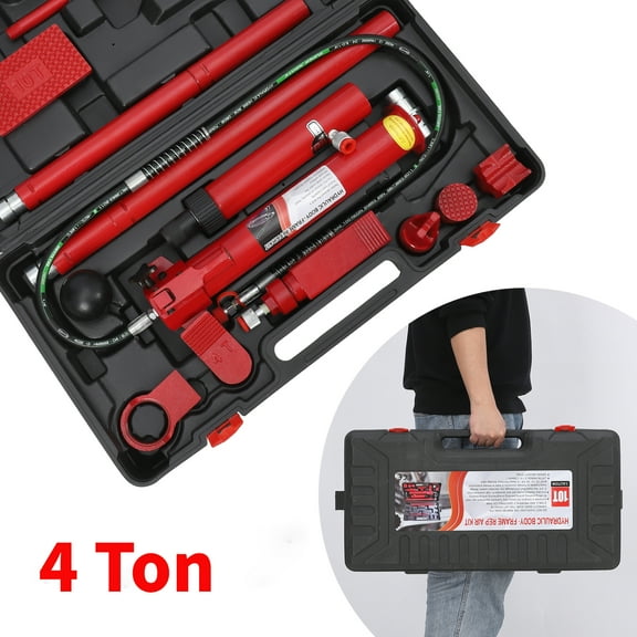 Garvee 4 Ton Hydraulic Jack,Porta Power Kit with 1.2M Oil Hose,Portable Storage Box for Car Repair,Truck,Farm