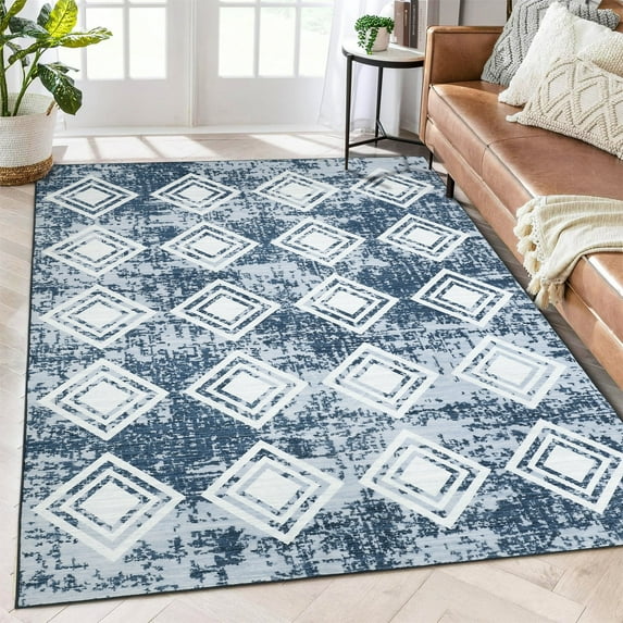 Garvee 4' x 6' Area Rug Contemporary Geometric Washable Rugs for Living Room Bedroom Non-Slip Non-Shedding Indoor Floor Carpet, Blue