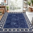 thumbnail image 1 of Garvee 4' x 6' Area Rug Modern Border Rug Geometric Border Rug Non-Slip Low Pile Accent Rug Indoor Floor Carpet for Dorm Playroom, Blue, 1 of 6