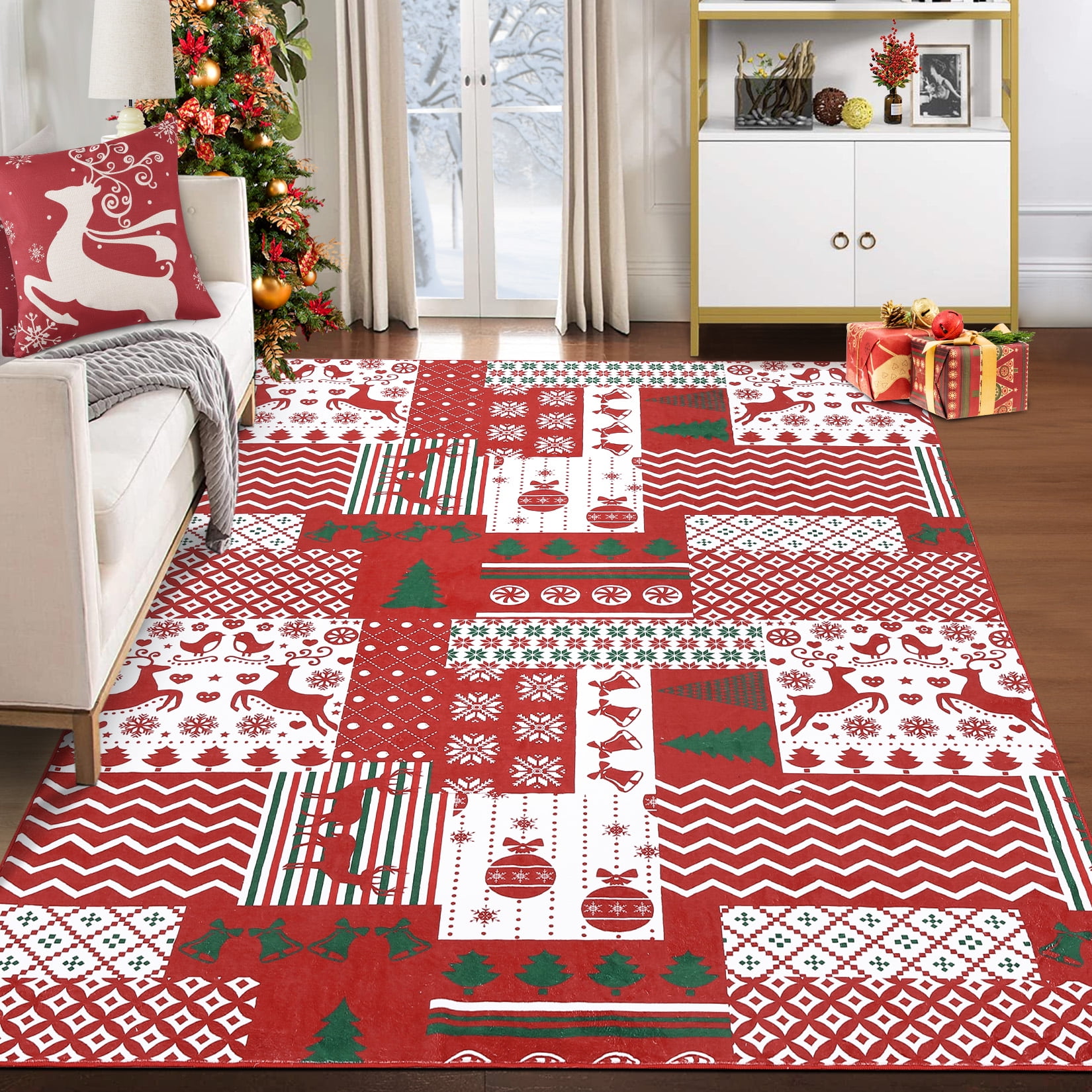 WhizMax 4' x 6' Christmas Area Rug Xmas Patchwork Carpet Holiday Decor