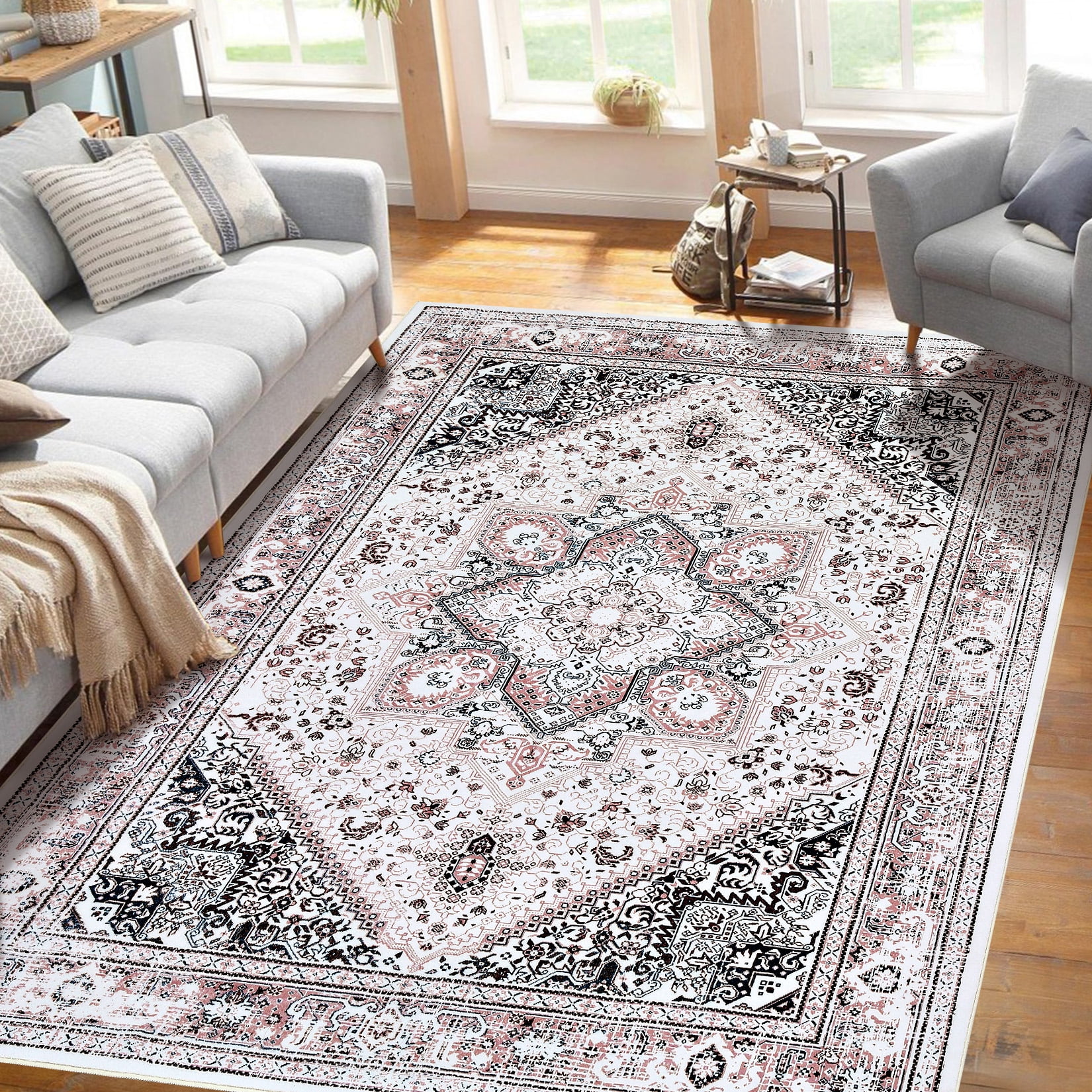 WhizMax 4' x 6' Vintage Persian Area Rug Machine Washable Floral Rug