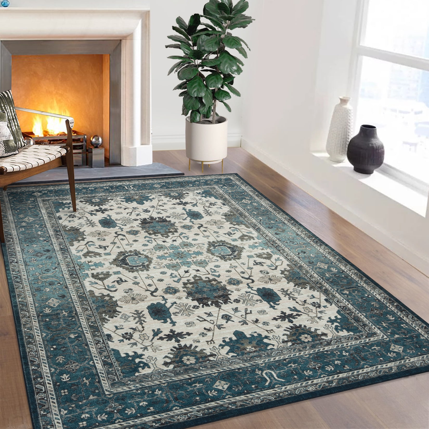 WhizMax 4' x 6' Washable Area Rug Boho Floral Print Distressed Rug ...