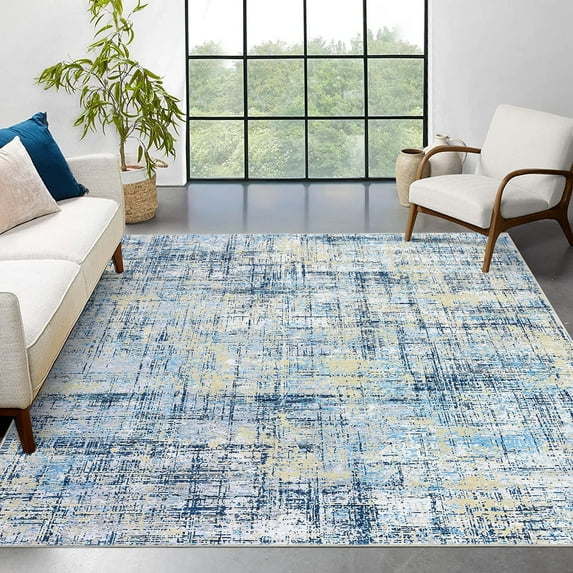 Garvee 4'x6' Area Rug Contemporary Abstract Soft Colorful Rug Machine Washable Throw Carpet for Dining Room Home Office, Blue Yellow