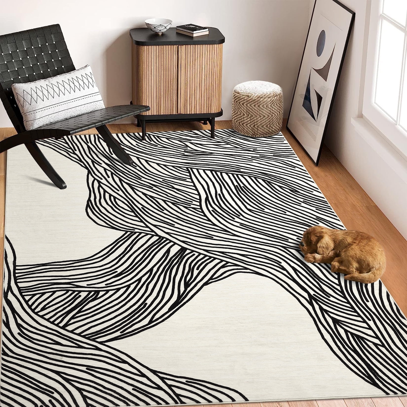 Garvee 4'x6' Black White Area Rug Washable Rug Soft Abstract Rug ...