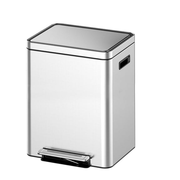 Garvee 40 L/10.6 Gallon Dual Trash Can, Rectangular Waste Basket with Metal Lid & Step Foot Pedal, Double Compartment Classified Garbage Can, Stainless Steel Trash Can with Removable Inner Bucket