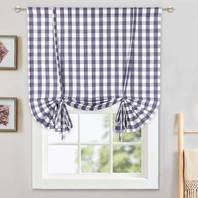 WhizMax 42"W x 63"L Gray White Tie Up Kitchen Curtains Farmhouse