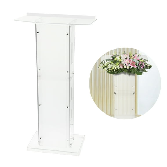 Garvee 43" Acrylic Podium Stand,Clear Lecterns & Pulpits with Storage Shelf for Classroom,Weddings,Churches,Speech