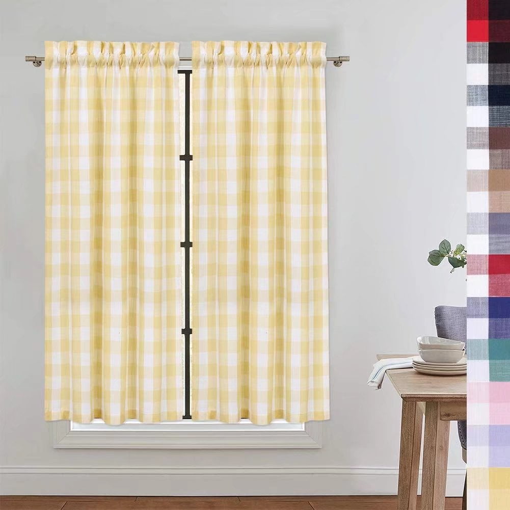 WhizMax 45 inch Long Kitchen Curtains Buffalo Plaid Gingham Check Cafe ...