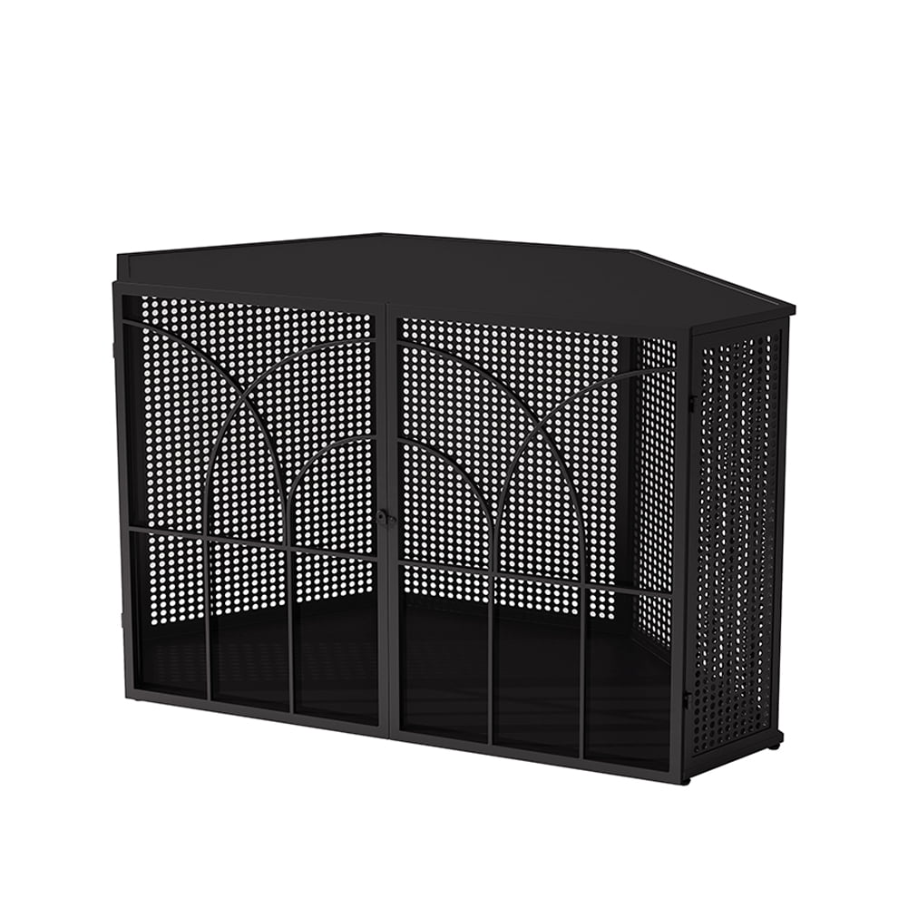 Medium Black Iron and Glass Pet Cage with Hexagonal Design