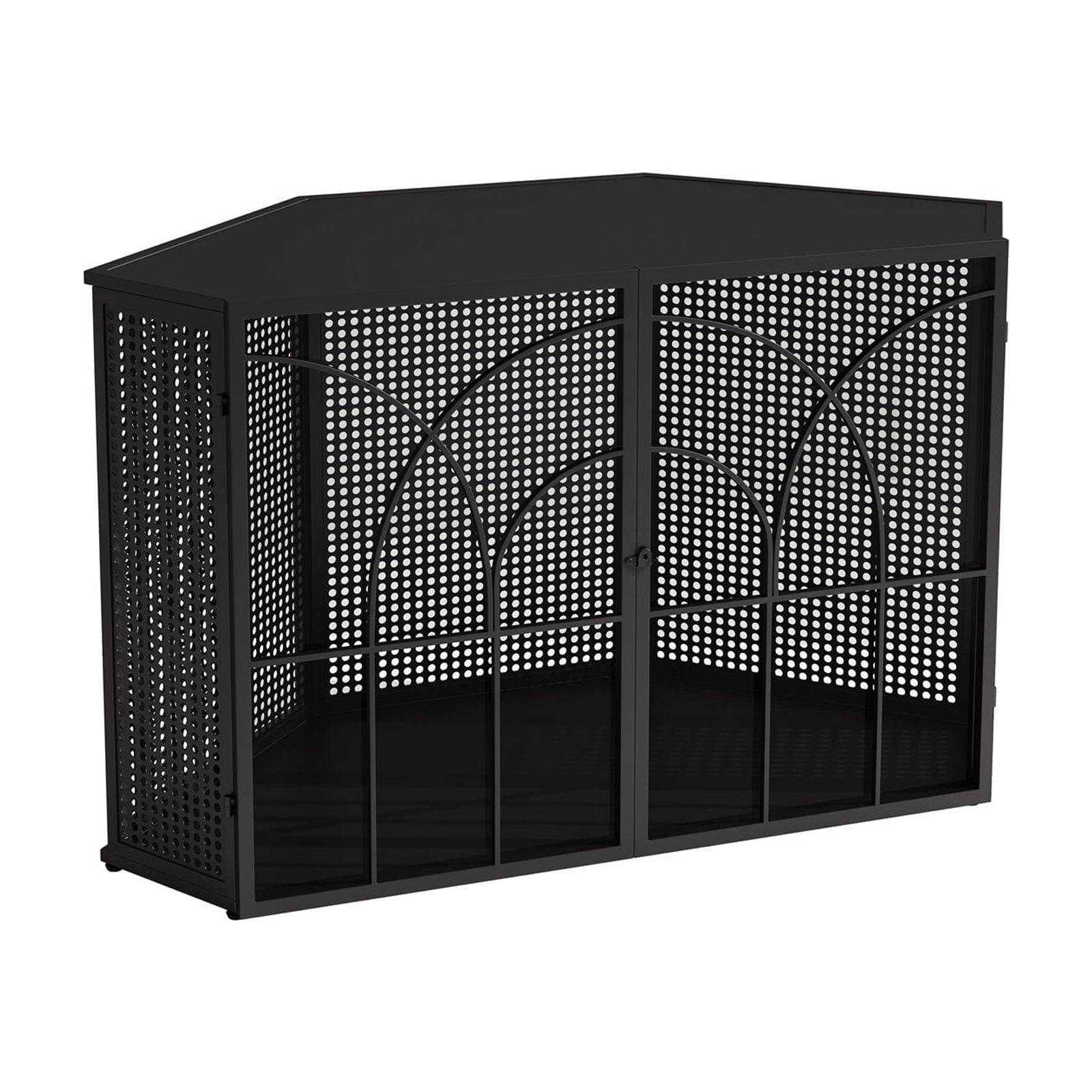 Medium Black Iron and Glass Pet Cage with Hexagonal Design
