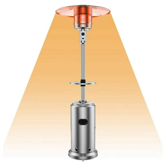Garvee 48,000 BTU Patio Heater with Table & Wheels, Standing Outdoor Propane Heater in Stainless Steel