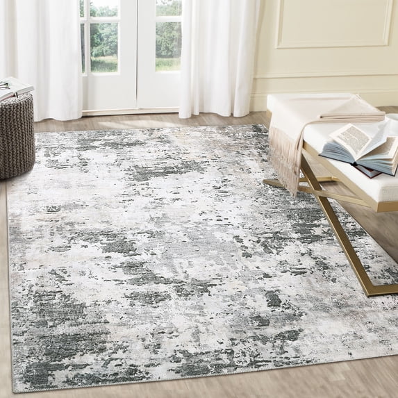 WhizMax 4x6 Abstract Area Rug for Living Room Bedroom Modern Area Rug Non-Slip Non-Shedding Area Rug Low Pile Foldable Thin Rug, Gray Green