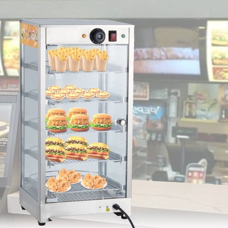 Garvee 5-Tier Commercial Food Warmer Display Cabinet,Countertop Pastry Warmer with Stainless Steel Frame Glass Door,LED Lighting & Removable Shelves