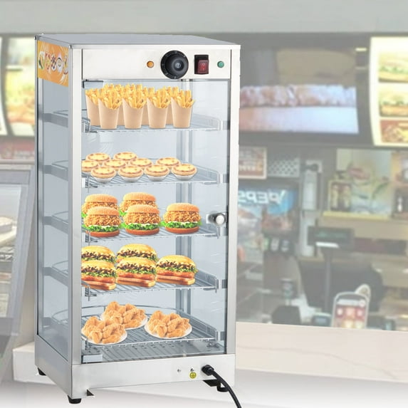 Garvee 5-Tier Commercial Food Warmer Display Cabinet,Countertop Pastry Warmer with Stainless Steel Frame Glass Door,LED Lighting & Removable Shelves