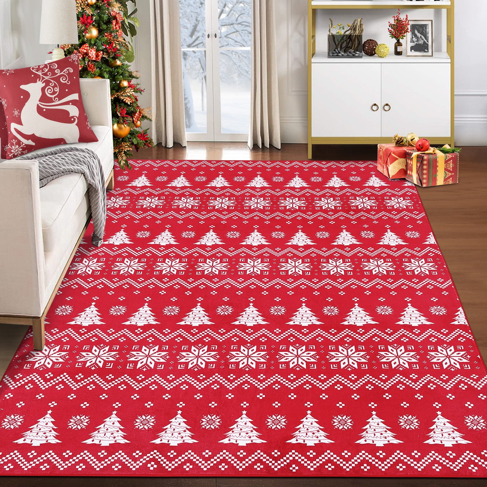 WhizMax 5' x 7' Christmas Boho Area Rug Xmas Indoor Machine Washable