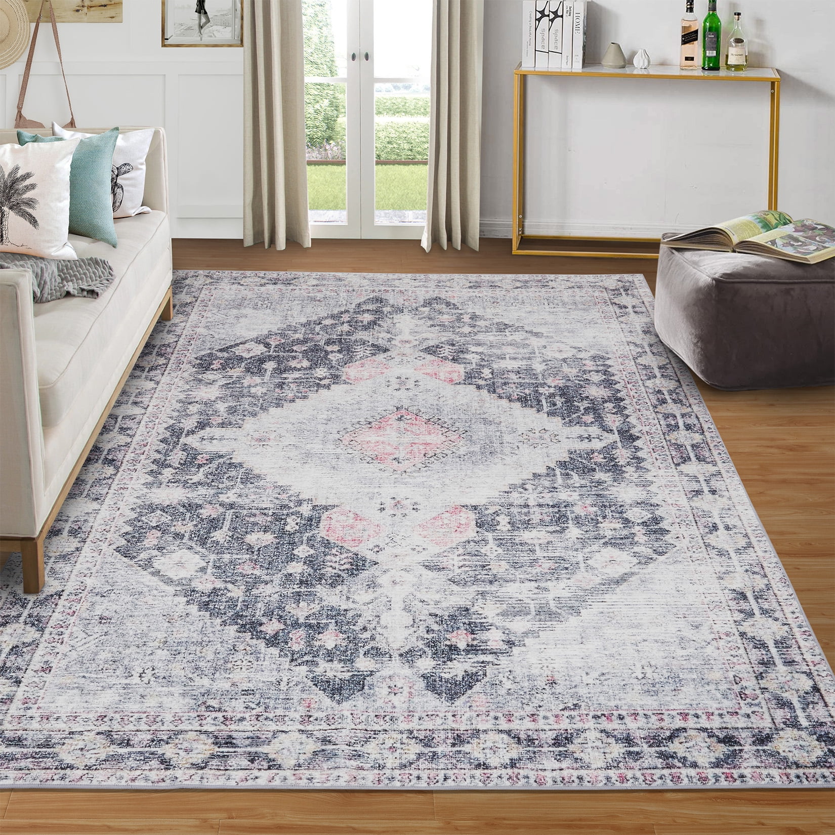 WhizMax 5' x 7' Indoor Vintage Persian Rug Machine Washable Rugs No