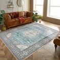 thumbnail image 1 of Garvee 5'x7' Area Rug Washable Boho Carpet Vintage Persian Floral Rug Low Pile Stain-Resistant Rug Soft Foldable Accent Rug Living Room Rug, Teal, 1 of 7