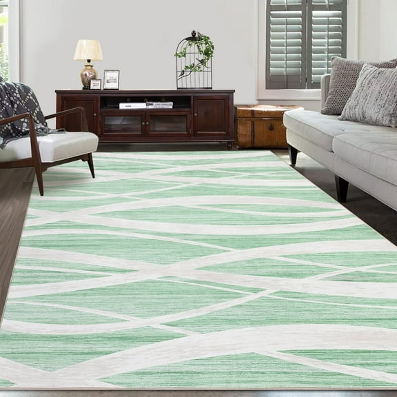 Garvee 5'x7' Washable Modern Wave Area Rug Soft Print Rug Low Pile Non-Shedding Carpet for Dorm Playroom, Green