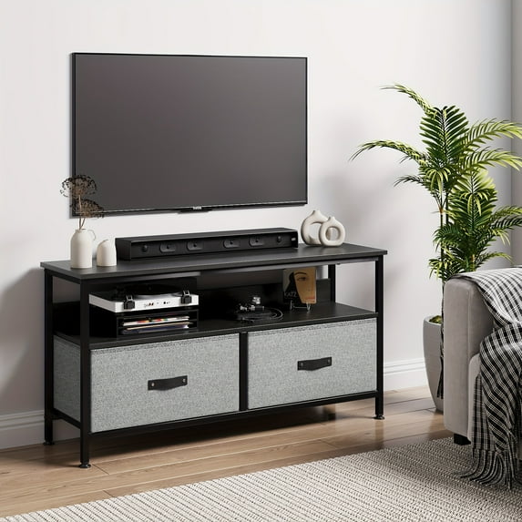 Garvee TV Stand, 50 Inch Dresser TV Stand for with 2 Drawers, Small Entertainment Center with Storage for Home, Black+Grey