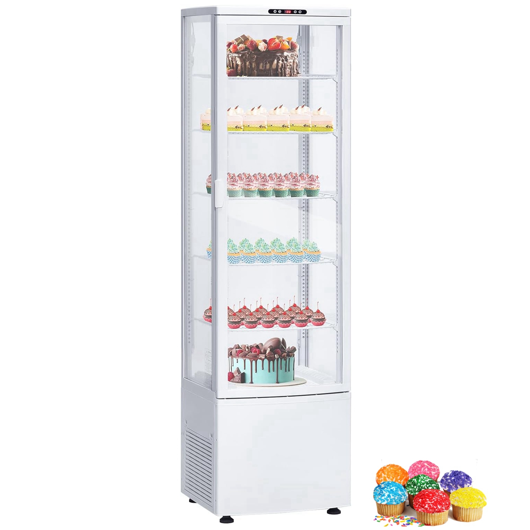 Garvee 6-Tier Upright Commercial Display Refrigerator Cooler with Wheels & LED Lighting, 10.9 Cu. Ft