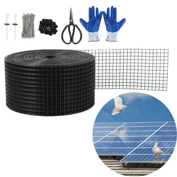 Garvee 6 inch x50ft Solar Panel Bird Guard,Critter Guard Roll Kit w/ 50Pcs Stainless Steel Fasteners,Glove,Scissors,Black