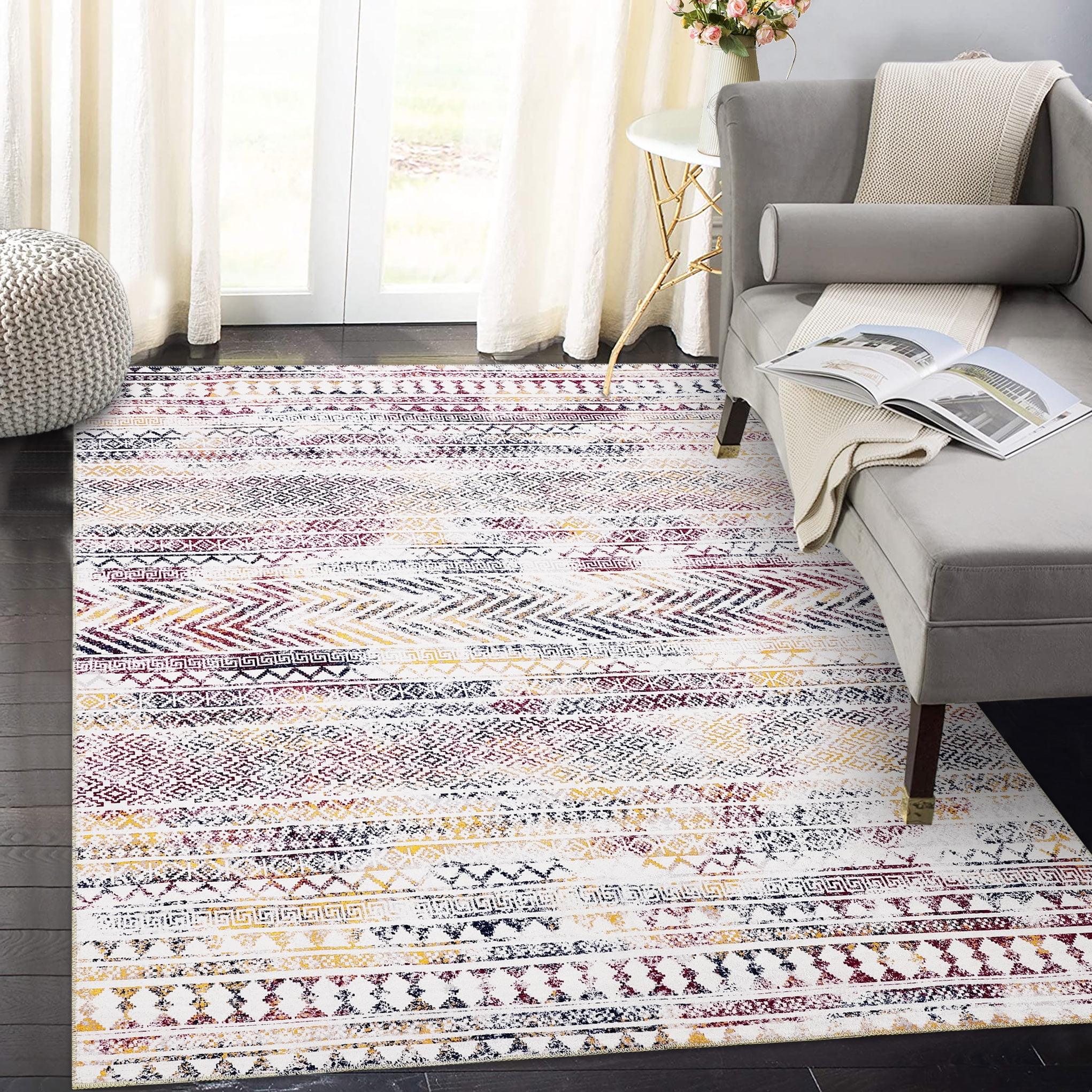 WhizMax 6'x9' Geometric Area Rug Washable Boho Areas Rug Soft Chenille