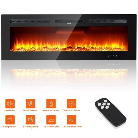 Garvee 60" Recessed/Wall Mounted Electric Fireplace Heater with Timer/Multicolor Flames/Touch Screen/Remote