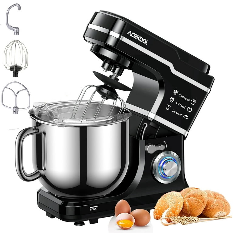 WhizMax 7.5Qt Stand Mixer, 660W 10 Speed Tilt Head Kitchen Dough Mixer with  Stainless Steel Bowl, Black