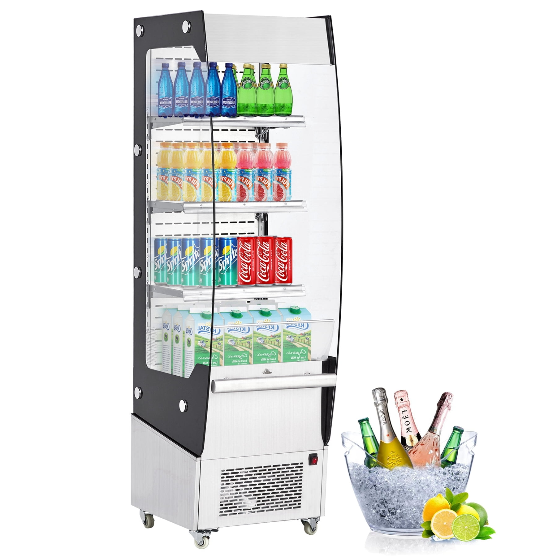 Garvee 7.8 Cu.Ft Open Air Upright Commercial Merchandiser Display Refrigerator Beverage Cooler with Wheels & LED Lighting