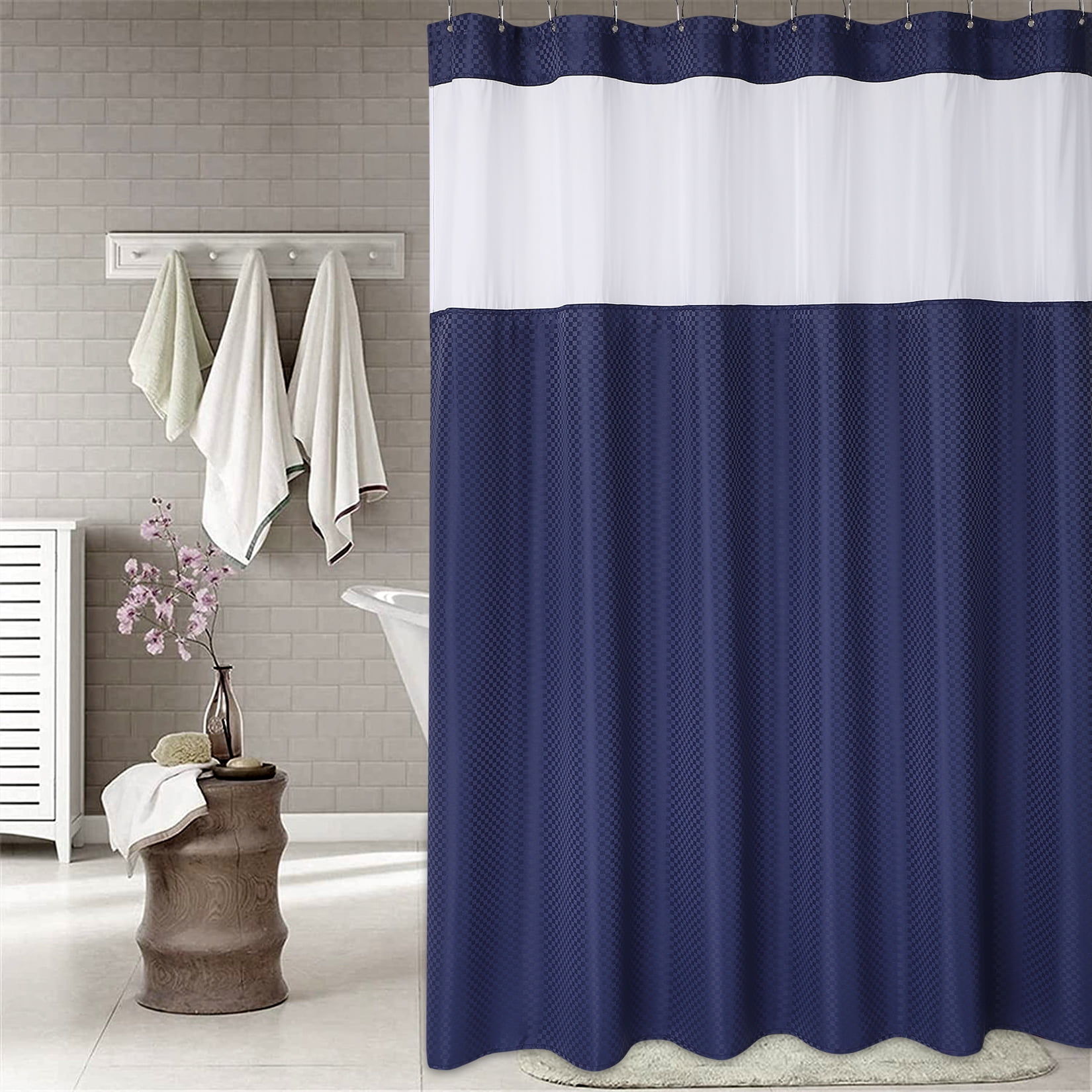 WhizMax 72" x 78" Navy Blue Shower Curtain with Snapin Liner Extra