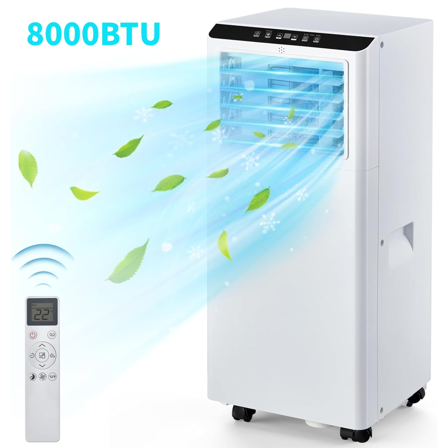 White 8000 BTU Portable Air Conditioner with Remote and Timer