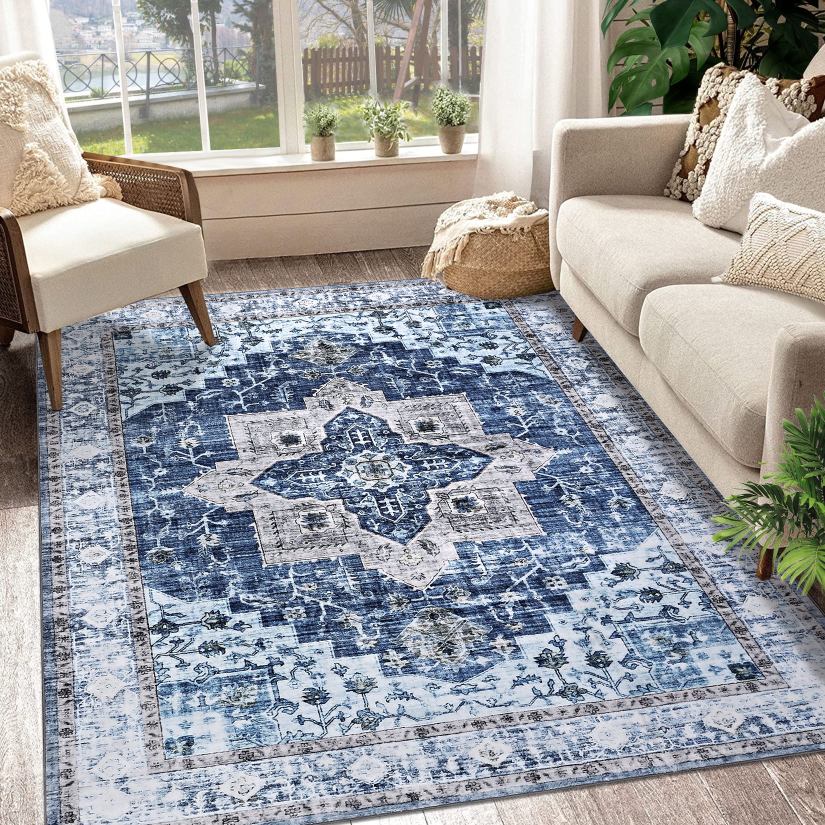 WhizMax 8'x10' Area Rug Vintage Persian Distressed Rug Boho Medallion