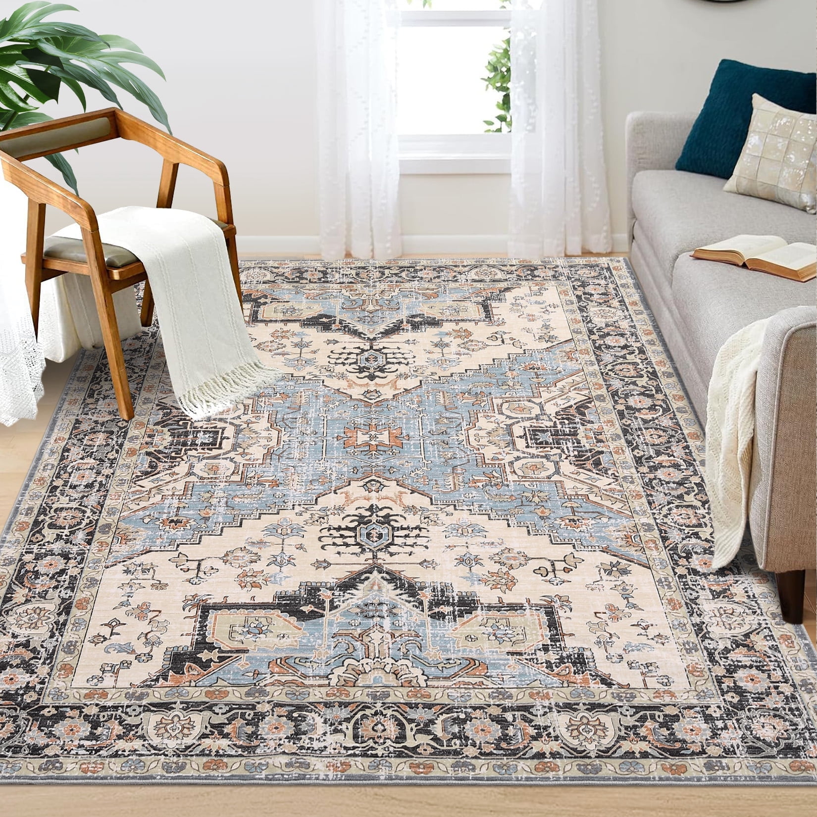 Garvee 8'x10' Boho Area Rugs Washable Rug Vintage Persian Rug Low Pile ...