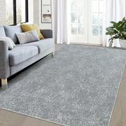 Garvee 8'x10' Large Area Rug Modern Solid Machine Washable Area Rug Contemporary Yarn Dyed Low Pile Stain Resistant Foldable Rug Carpet for Dining Room, Gray