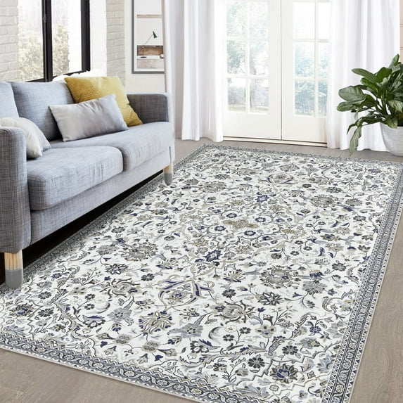 Garvee 8'x10' Vintage Floral Area Rug Traditional Distressed Rug Indoor Throw Carpet Rug Non-Slip Low Pile Carpet Floor Decor, Multi