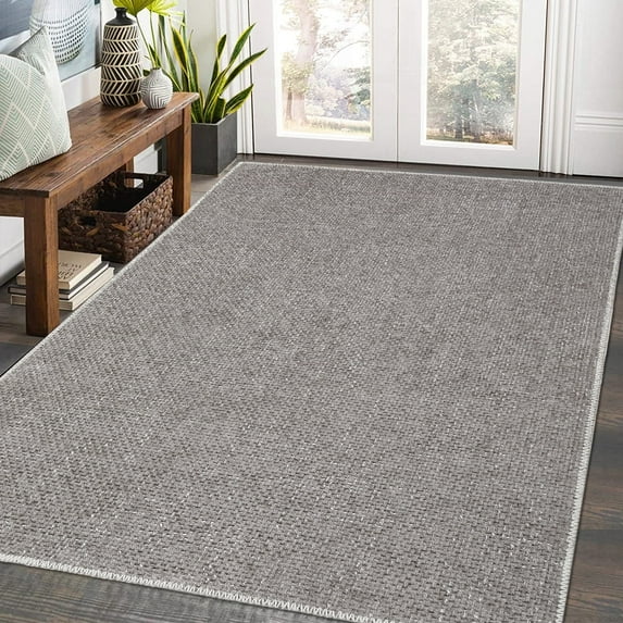 Garvee 8'x10' Washable Area Rug Modern Solid Textured Rug Non-Shedding Stain-Resistant Floor Carpet for Dining Room Home Office, Taupe