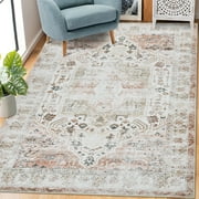 Garvee 9' x 12' Area Rug Vintage Persian Rug Print Distressed Carpet Rug No-Slip Low Pile Foldable Chenille Thin Rug for Living Room Bedroom, Blue